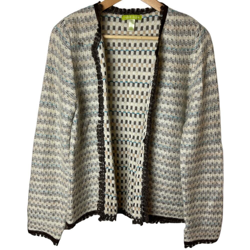 Sigrid Olsen Cream Multicolor Open Front Cardigan Sweater Size M - Picture 2 of 7